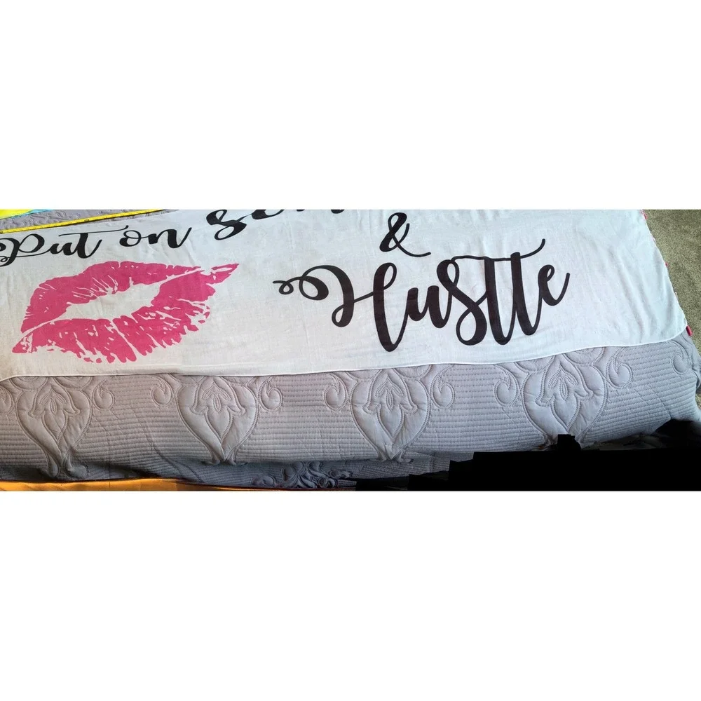 Laura Janelle Put On Some Lipstick & Hustle Tassel Scarf 32x75 Pink Lips EUC